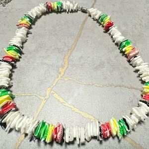 Estate find Red and White Puka Rasta Shell Necklace Lei-Style Jewelry
